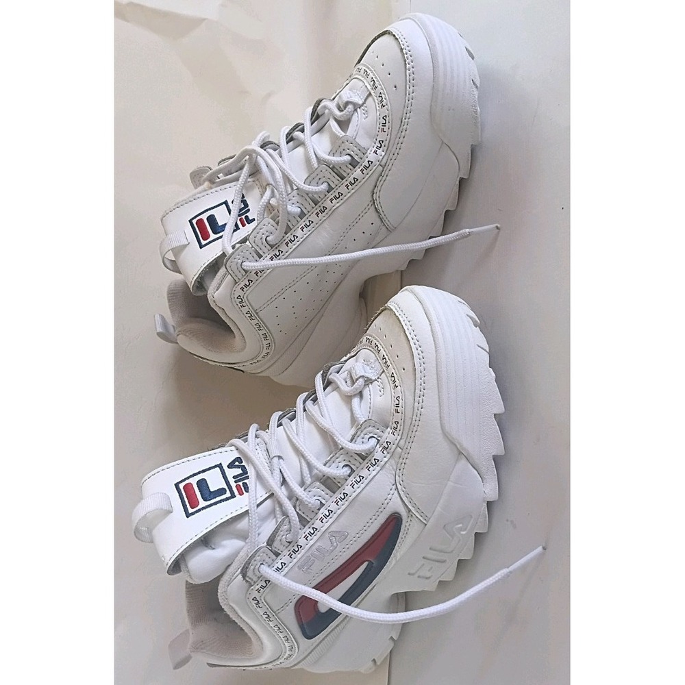 FILA Disruptor 2 Premium Repeat White Navy Red Logo Sneakers 9 5FM00079-125